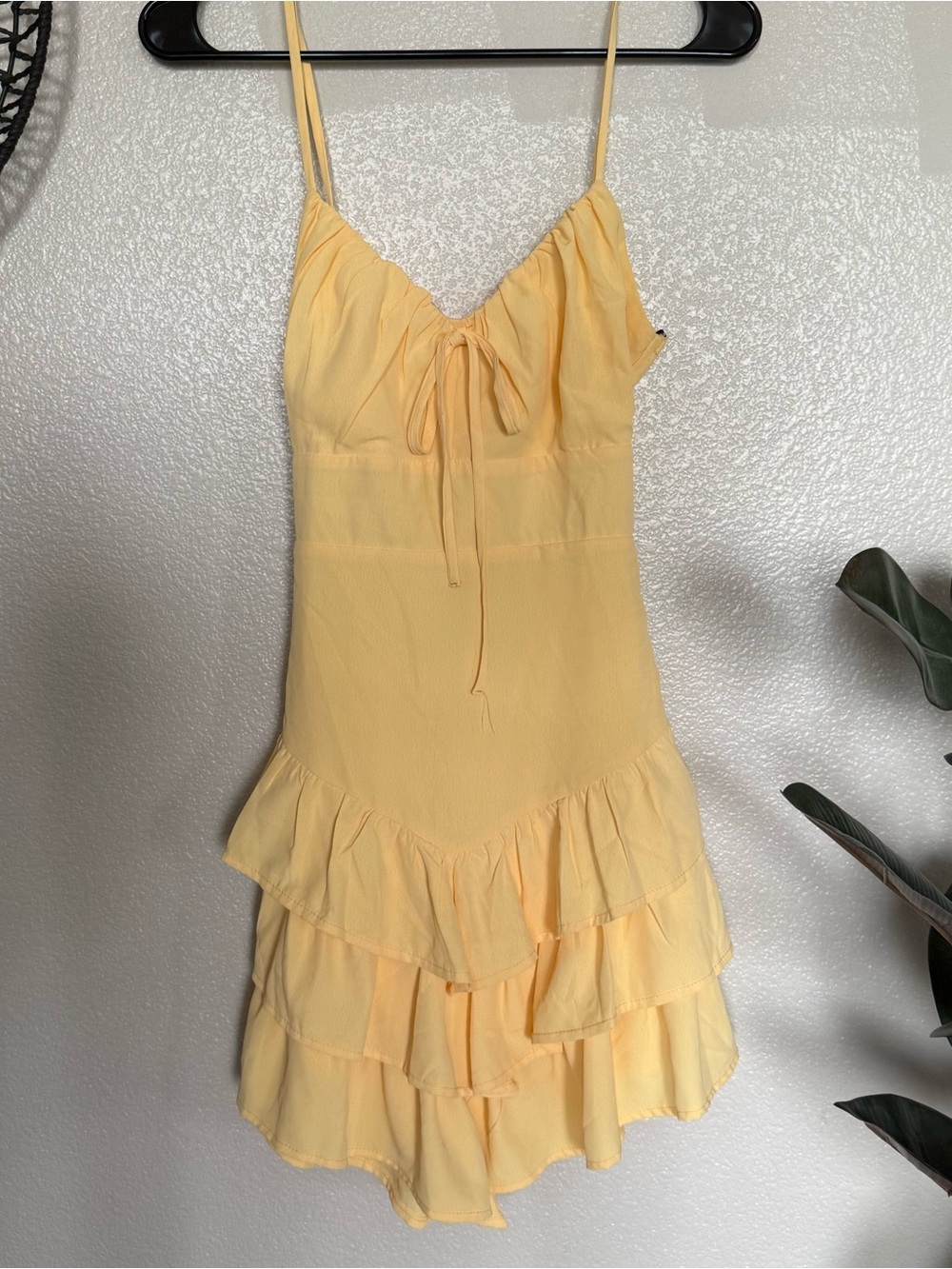 Forever 21 Light Yellow Ruffle Tiered Spaghetti Strap Romper